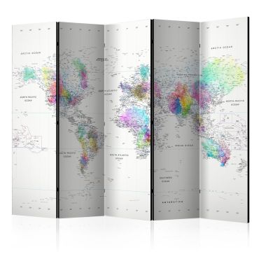 Διαχωριστικό με 5 τμήματα - Room divider – White-colorful world map 225x172