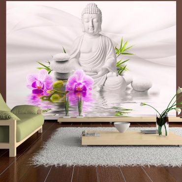Αυτοκόλλητη φωτοταπετσαρία - Buddha and pink orchids