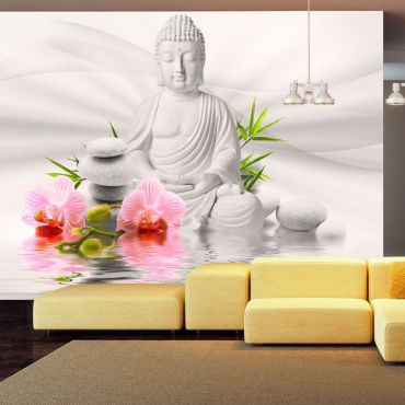 Αυτοκόλλητη φωτοταπετσαρία - Buddha and two orchids
