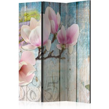 Διαχωριστικό με 3 τμήματα - Pink Flowers on Wood [Room Dividers]