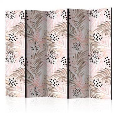 5-part divider - Pink Palm Leaves II [Room Dividers]