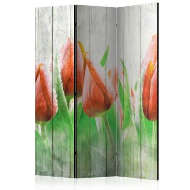 Διαχωριστικό με 3 τμήματα - Red tulips on wood [Room Dividers]