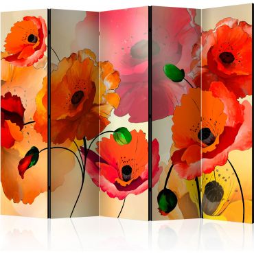 5-part divider - Velvet poppies II [Room Dividers]