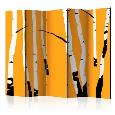 Διαχωριστικό με 5 τμήματα - Birches on the orange background II [Room Dividers]