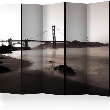 Διαχωριστικό με 5 τμήματα - San Francisco: Golden Gate Bridge in black and white II [Room Dividers]