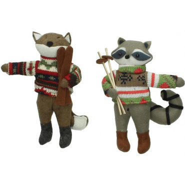 Χριστουγεννιάτικο Στολίδι ζευγάρι αλεπούδες με μάλλινα ρούχα & Σκι
