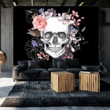 Αυτοκόλλητη φωτοταπετσαρία - Skull and Flowers
