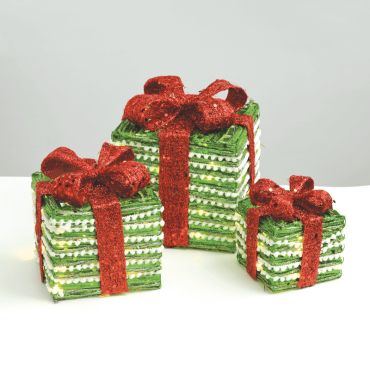 Σετ green silver rattan gift box red bow