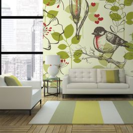Wallpaper - Bird and lilies vintage pattern