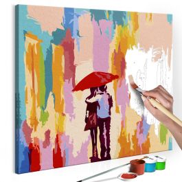 Πίνακας για να τον ζωγραφίζεις - Couple Under An Umbrella (Pink Background) 45x45