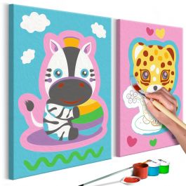 Πίνακας για να τον ζωγραφίζεις - Zebra & Leopard (Pink & Blue) 33x23
