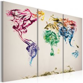 Πίνακας - The World map - colored smoke trails - triptych