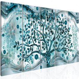Canvas Print - Tree and Waves (5 Parts) Blue