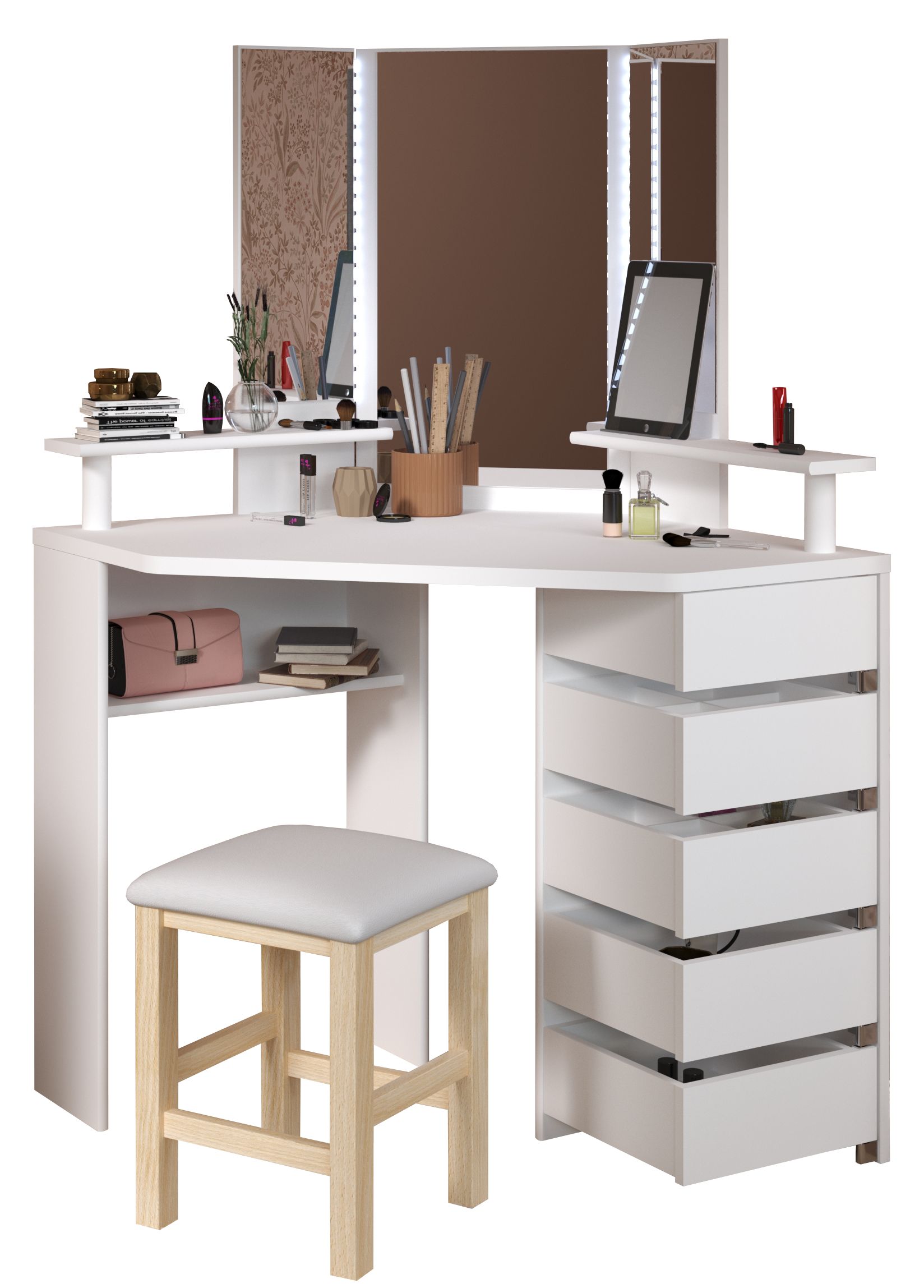 Corner mirrored outlet dressing table