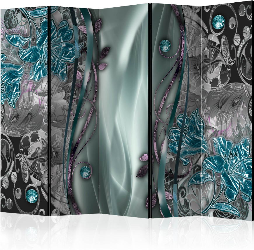 Διαχωριστικό με 5 τμήματα – Floral Curtain (Turquoise) II [Room Dividers]