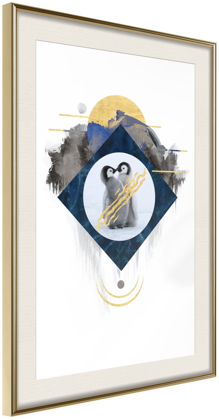 PoliHome Αφίσα - Little Penguins - 30x45 - Χρυσό - Με πασπαρτού