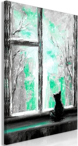 Πίνακας - Longing Kitty (1 Part) Vertical Green - 60x90 161292679
