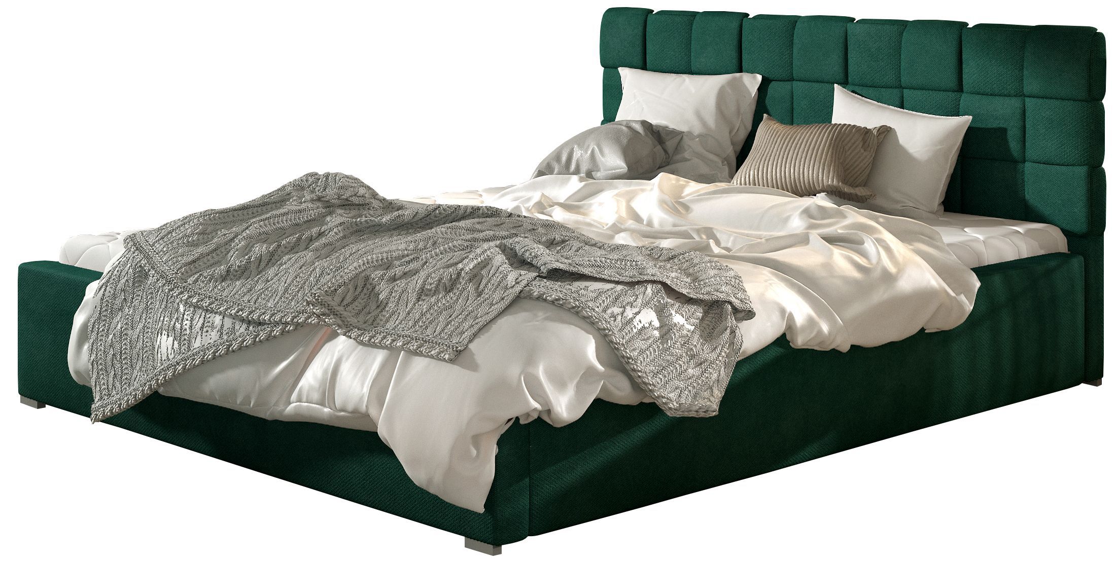 PoliHome Επενδυμένο κρεβάτι Grady-140 x 200-Με μηχανισμό ανύψωσης-Prasino