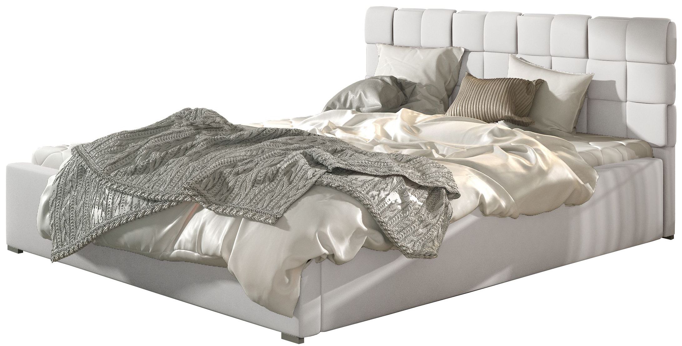 PoliHome Επενδυμένο κρεβάτι Grady-140 x 200-Χωρίς μηχανισμό ανύψωσης-Leuko