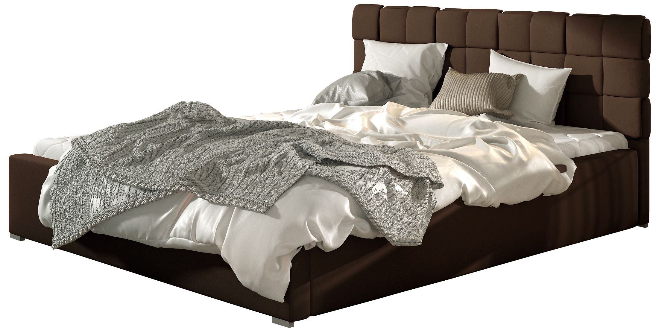 PoliHome Επενδυμένο κρεβάτι Grady-140 x 200-Χωρίς μηχανισμό ανύψωσης-Kafe