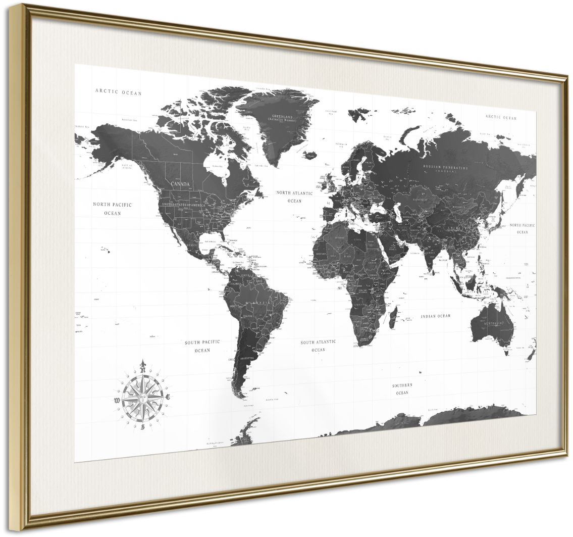 PoliHome Αφίσα - The World in Black and White - 45x30 - Χρυσό - Με πασπαρτού