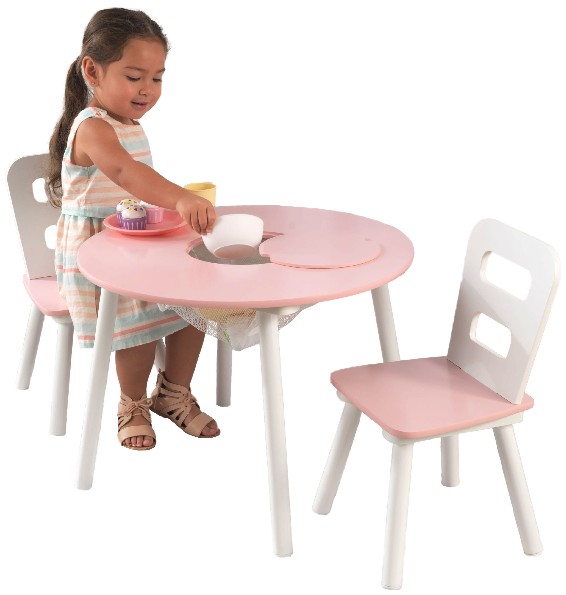 PoliHome Τραπεζαρία KidKraft Round Table and 2 Chair Set-Λευκό / Ροζ