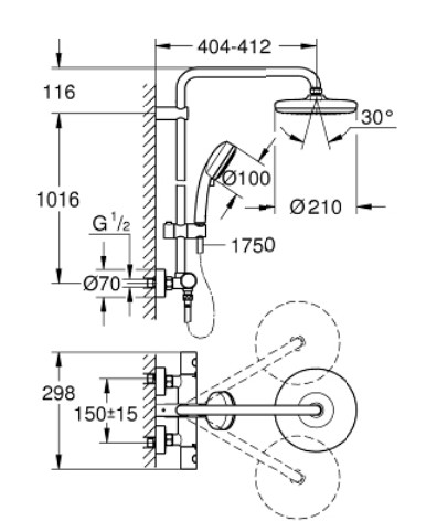 Σύστημα ντουζ Grohe Tempesta 210 φωτογραφία