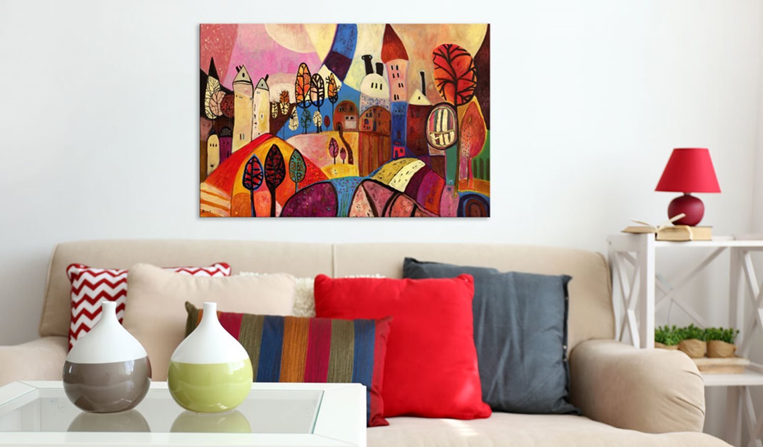Χειροποίητα ζωγραφισμένος πίνακας - Colourful village 90x60 φωτογραφία