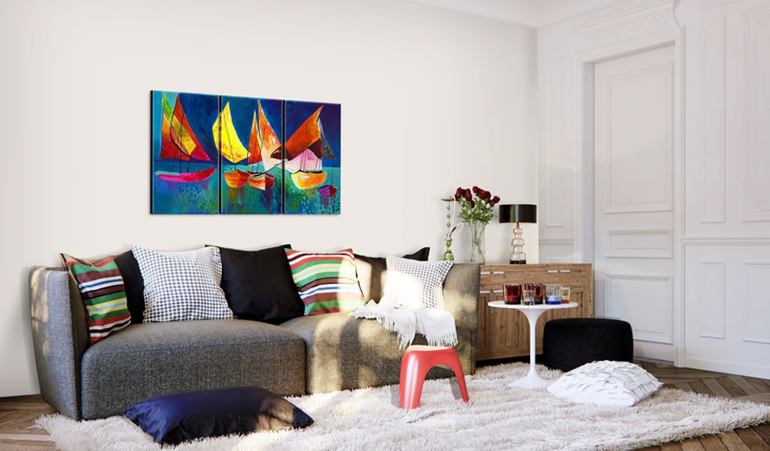 Χειροποίητα ζωγραφισμένος πίνακας - Colourful sailboats 120x80 φωτογραφία