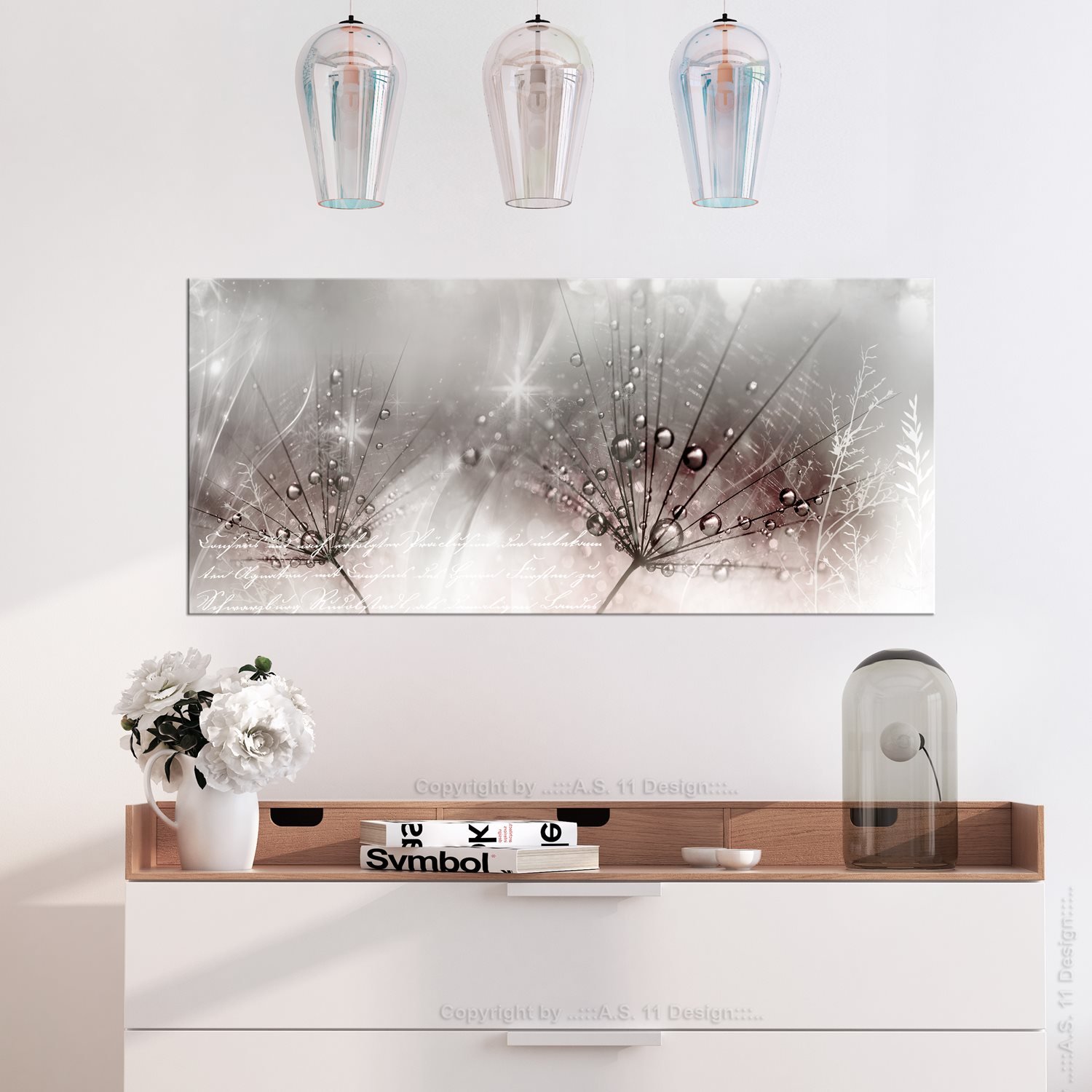 Πίνακας - Drops of Dew (1 Part) Pink Wide 100x45 φωτογραφία