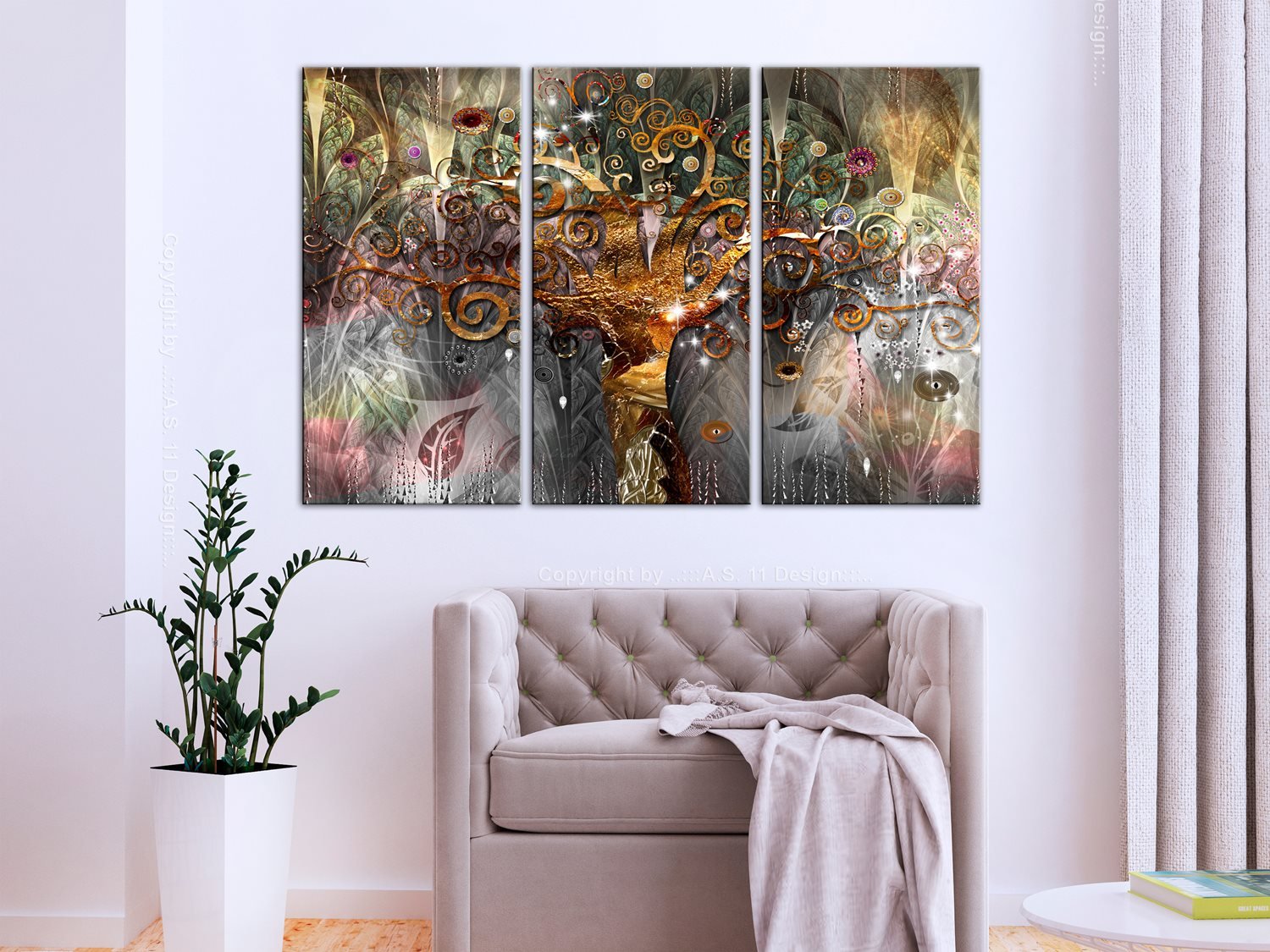 Πίνακας - Golden Tree (3 Parts) 120x80 φωτογραφία