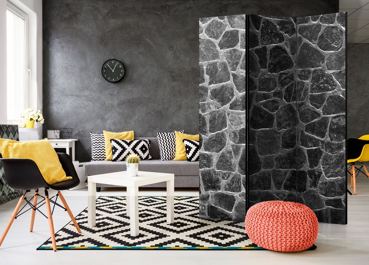 Διαχωριστικό με 3 τμήματα - Black Stones [Room Dividers] 135x172 φωτογραφία
